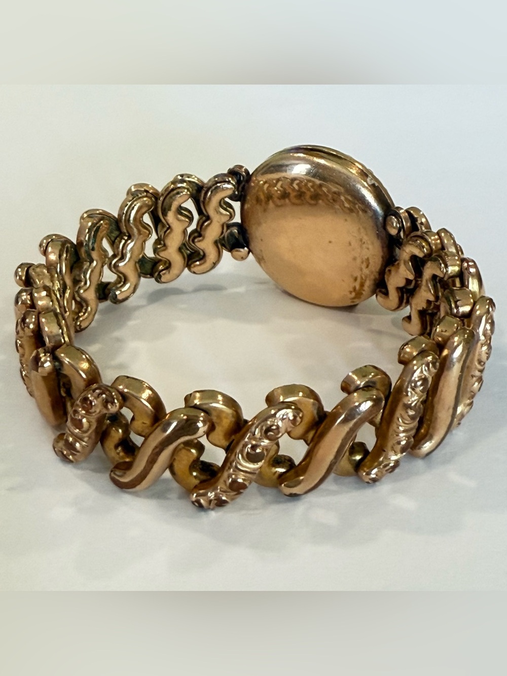 Vintage Rolled Gold Expansion Bracelet Photo Locket Monogram Victorian Style - Picture 6 of 16